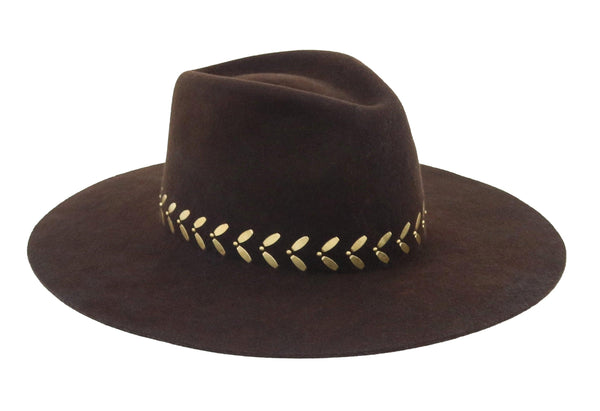 Calleen Cordero Cali Ennio Hat Dark Brown Wool W/ Brass Art