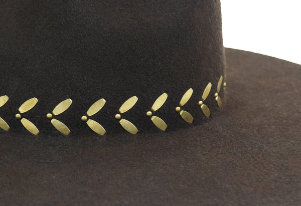 Calleen Cordero Cali Ennio Hat Dark Brown Wool W/ Brass Art