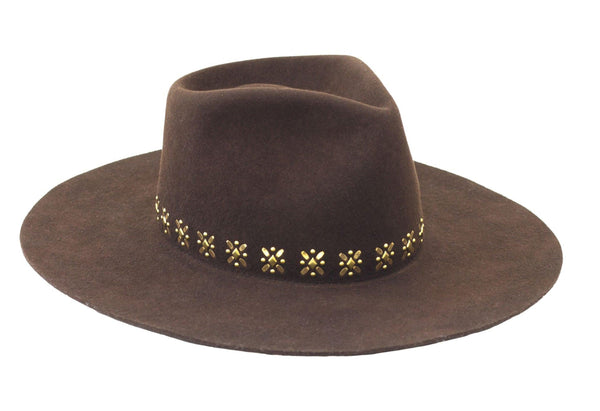 Calleen Cordero Cali Frida Hat Dark Brown Wool W/ Brass Art