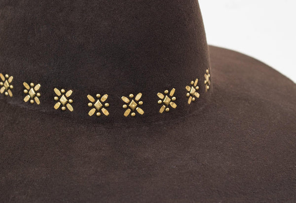Calleen Cordero Cali Frida Hat Dark Brown Wool W/ Brass Art