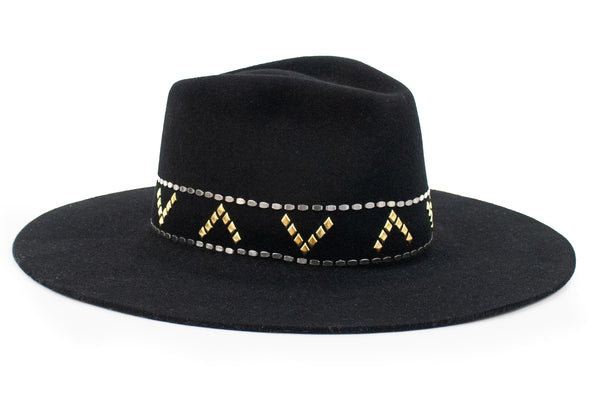 Calleen Cordero Cali Miki Hat Black Wool W/ Brass & Nickel
