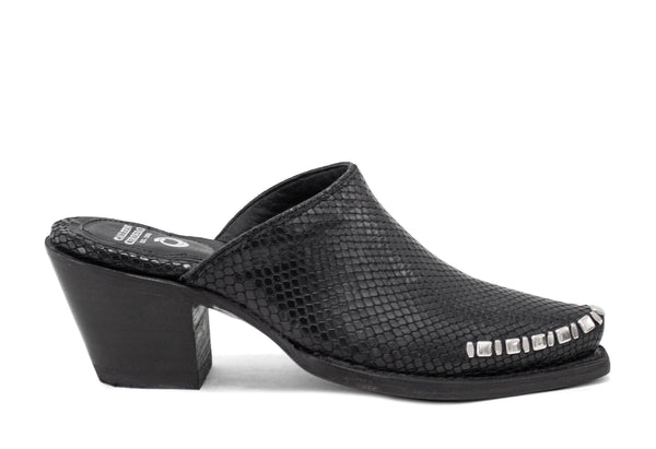 Calleen Cordero Ace Mule Black Lizard W/ Nickel Art