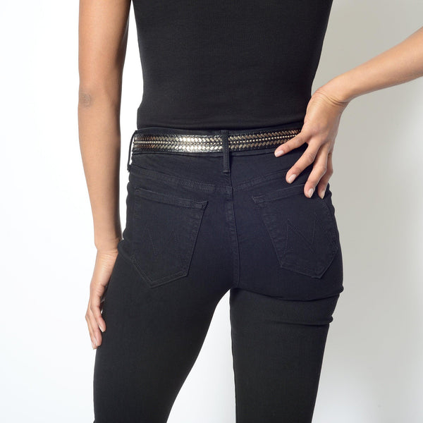 Calleen Cordero Moto 1" Belt Black W/ Nickel Art