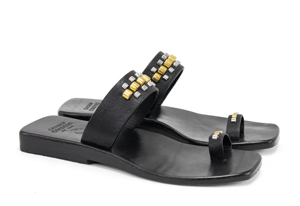 Calleen Cordero Rolex Sandal Black W/ Nickel & Brass