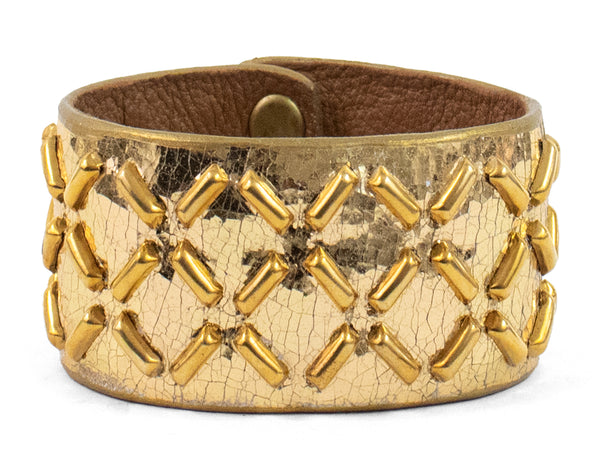 Calleen Cordero Capri 1.25" Bracelet White Pearl Cracked W/ Brass Art