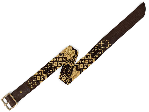 Calleen Cordero Capri 1.75" Woven Belt Brown Leather W/ Brass Art