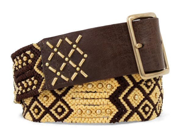 calleen cordero Capri 1.75" Woven Belt Brown Leather w/ Brass Art