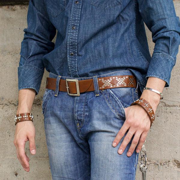 Calleen Cordero Catu 1.5" Belt Aged Rum W/ Nickel Art