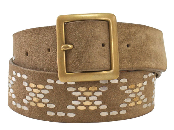 calleen cordero Catu 1.5" Belt Woodsmoke Suede w/ Brass & Nickel