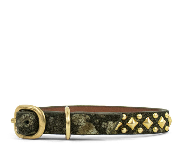 calleen cordero Celso 8" Dog Collars Olive Lunar w/ Brass Art