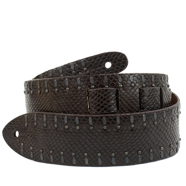 calleen cordero Ché Guitar Strap Dark Brown Lizard w/ Black Art
