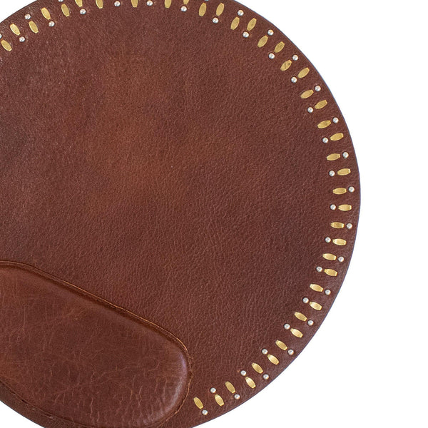 Calleen Cordero Che Round Mouse Pad Cognac W/ Brass & Nickel