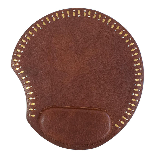 calleen cordero Che Round Mouse Pad Cognac w/ Brass & Nickel