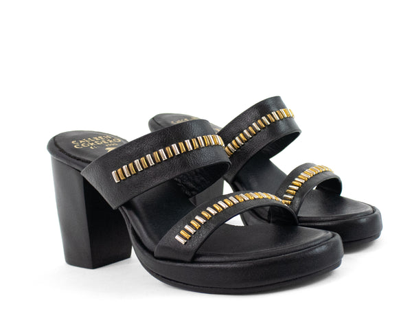 Calleen Cordero Cherie Heel Black Belmont W/ Brass & Nickel Art