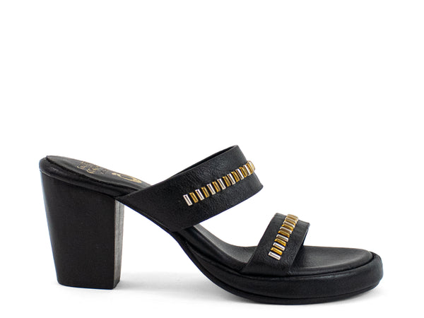 Calleen Cordero Cherie Heel Black Belmont W/ Brass & Nickel Art