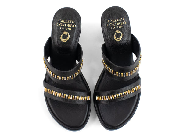 Calleen Cordero Cherie Heel Black Belmont W/ Brass & Nickel Art