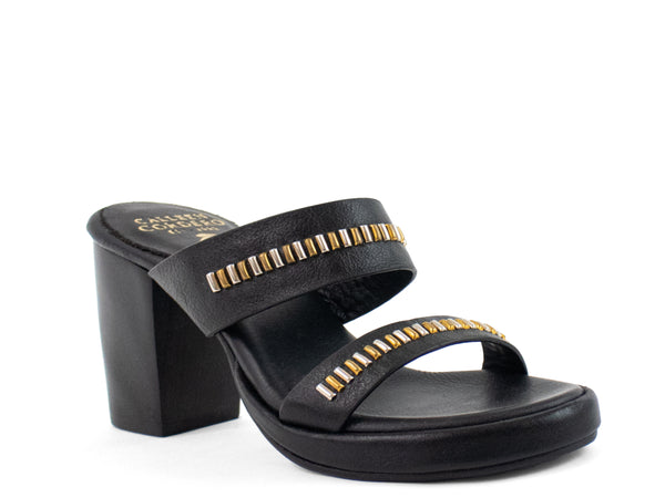 calleen cordero Cherie Heel Black Belmont w/ Brass & Nickel Art