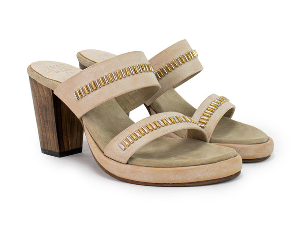 Calleen Cordero Cherie Heel Butter Leather W/ Brass & Nickel Art