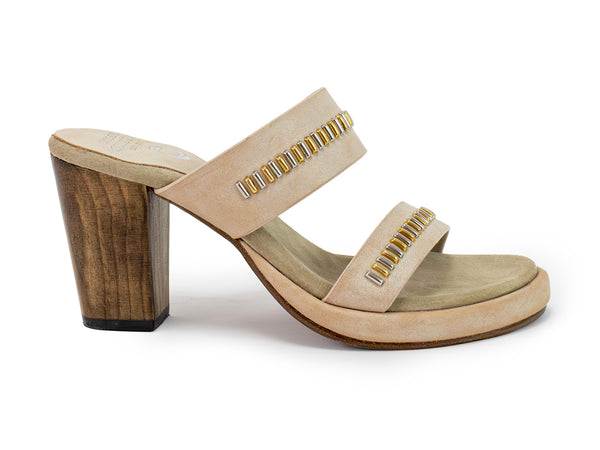 Calleen Cordero Cherie Heel Butter Leather W/ Brass & Nickel Art