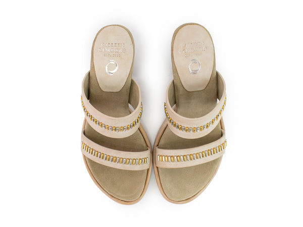 Calleen Cordero Cherie Heel Butter Leather W/ Brass & Nickel Art