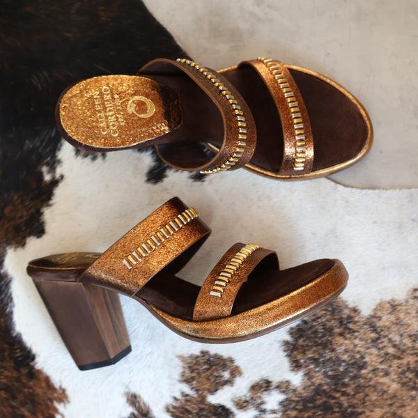 Calleen Cordero Cherie Heel Otago Tobacco W/ Brass & Nickel Art