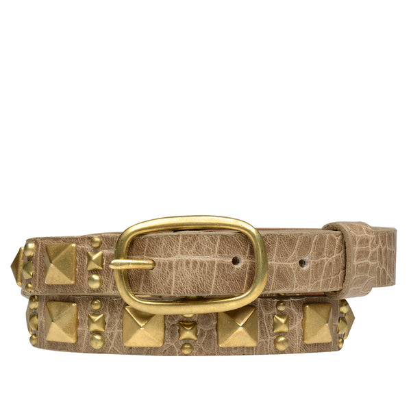 Calleen Cordero Chia .75" Belt White Embossed Croc W/ Brass Art