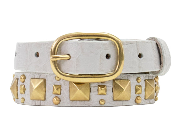 calleen cordero Chia .75" Belt White Embossed Croc w/ Brass Art