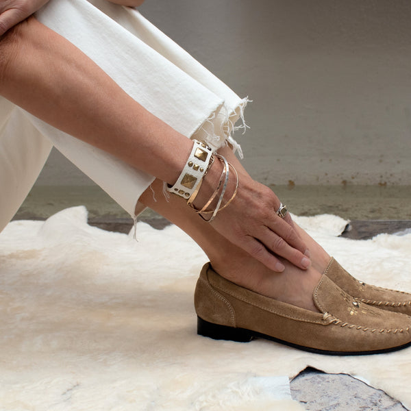 Calleen Cordero Chia .75" Bracelet White Pebble W/ Nickel Art