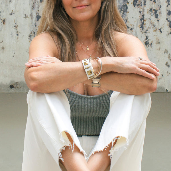 Calleen Cordero Chia .75" Bracelet White Pebble W/ Nickel Art