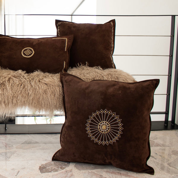 Calleen Cordero Cielo 25" X 25" Pillow Case Cielo Art - Chocolate Suede W/ Brass & Nickel