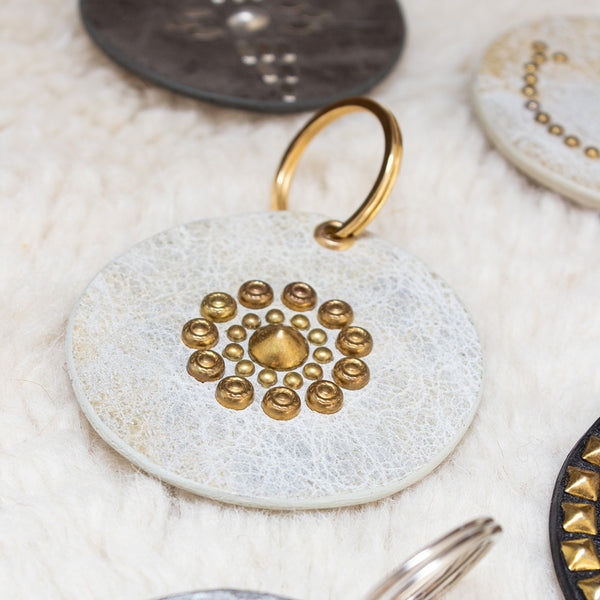 Calleen Cordero Circle Keychain White El Paso W/ Brass Art