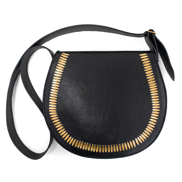 Calleen Cordero Cleo Messenger Black Leather W/ Brass Art
