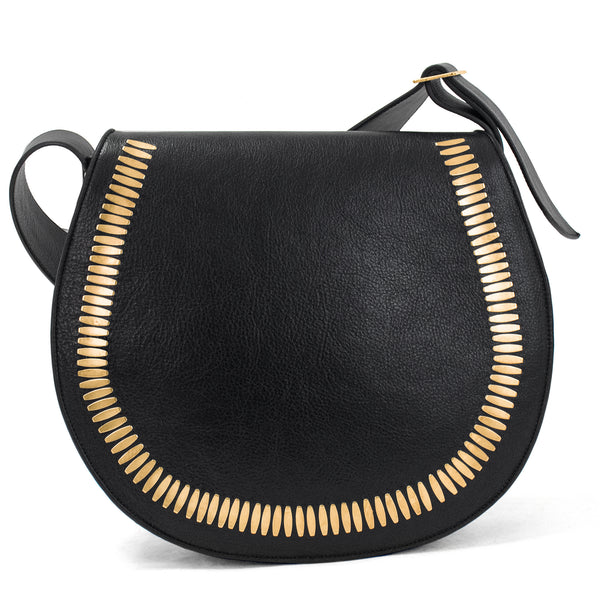 calleen cordero Cleo Messenger Black Leather w/ Brass Art