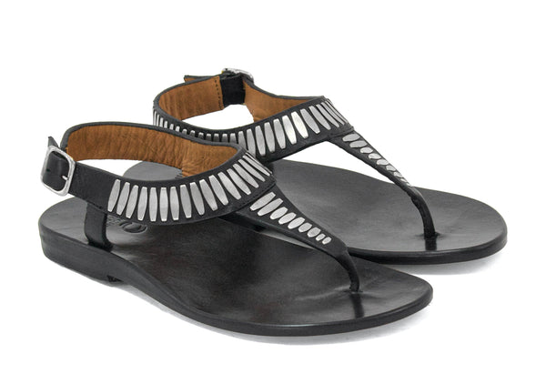 Calleen Cordero Cleo Sandal Black Aniv W/ Nickel Art