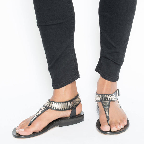 Calleen Cordero Cleo Sandal Black Aniv W/ Nickel Art