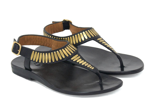 Calleen Cordero Cleo Sandal Black Romeo W/ Brass Art