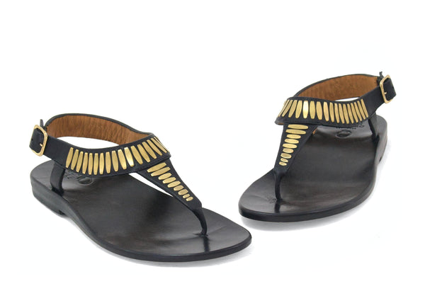 Calleen Cordero Cleo Sandal Black Romeo W/ Brass Art