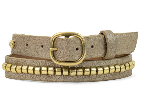 Calleen Cordero Cobra 1" Belt Steel Pearl Cracked W/ Nickel Art