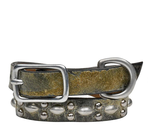 Calleen Cordero Coco 12" Dog Collars Black Leather W/ Nickel & Brass