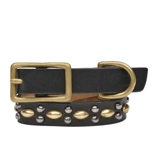 calleen cordero Coco 12" Dog Collars Black Leather w/ Nickel & Brass