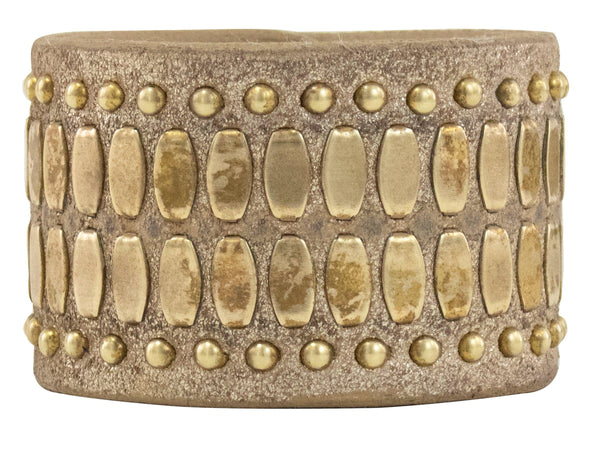 Calleen Cordero Concha 1.5" Bracelet White Pearl Cracked W/ Brass Art