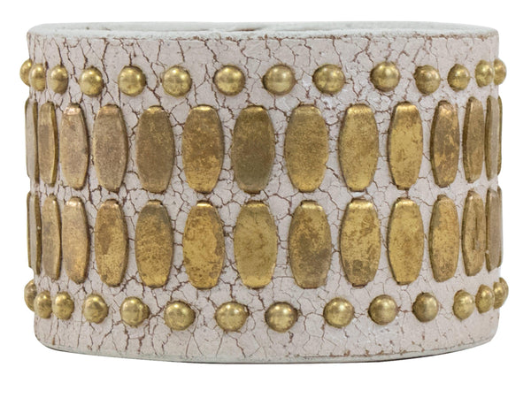 calleen cordero Concha 1.5" Bracelet White Pearl Cracked w/ Brass Art