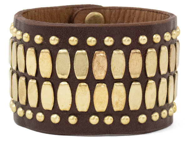 Calleen Cordero Concha 1.5" Cuff Bracelet Saddle Tan W/ Nickel Art