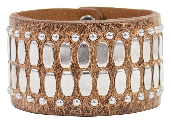 calleen cordero Concha 1.5" Cuff Bracelet Saddle Tan w/ Nickel Art
