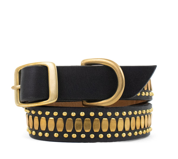 Calleen Cordero Concha 19" Dog Collars Black Belmont W W/ Brass Art