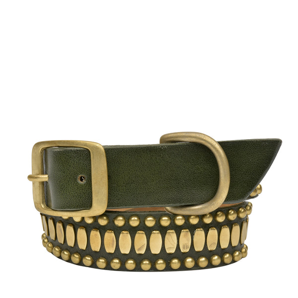 Calleen Cordero Concha 22" Dog Collars Brown El Paso Leather W/ Brass Art