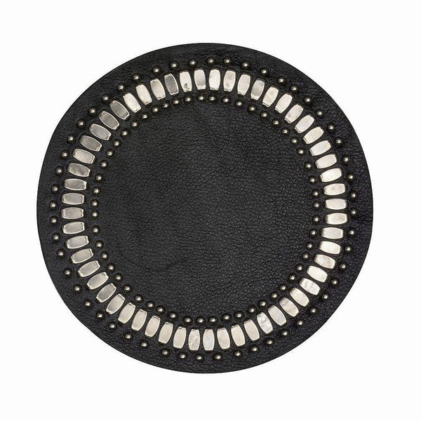 Calleen Cordero Concha Coasters (QTY 2 Pc) Black Leather W/ Nickel Art Set Of 2