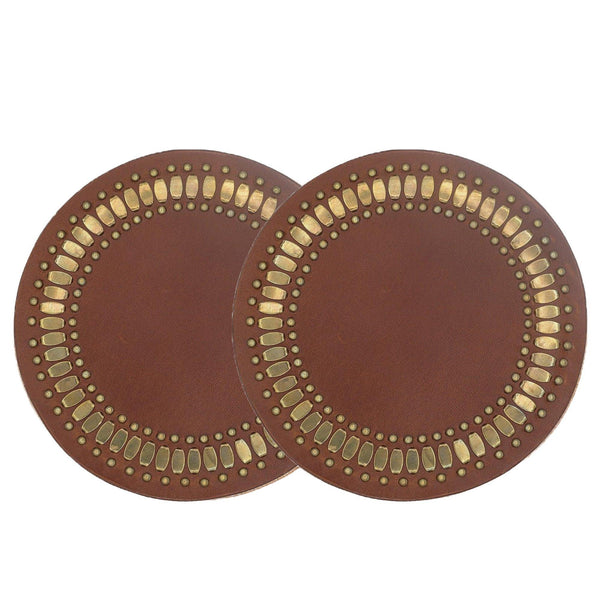Calleen Cordero Concha Coasters (QTY 2 Pc) Black Leather W/ Nickel Art Set Of 2