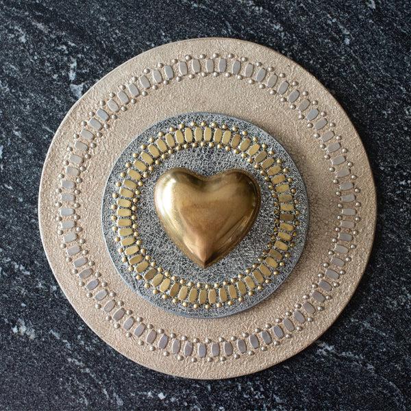 Calleen Cordero Concha Coasters (QTY 2 Pc) Rustic Silver Sheen W/ Brass Art Set Of 2