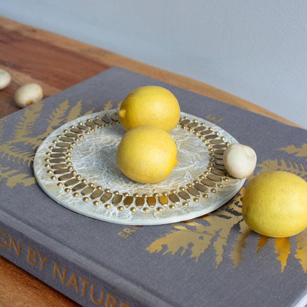 Calleen Cordero Concha Coasters (QTY 2 Pc) White El Paso W/ Brass Art Set Of 2